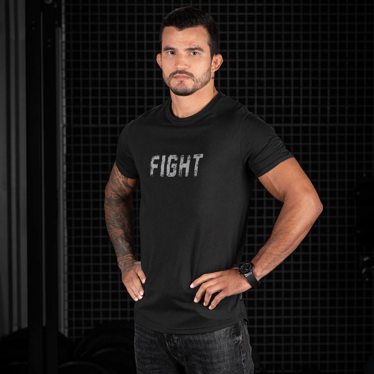 Férfi edző póló - FIGHT - Fekete